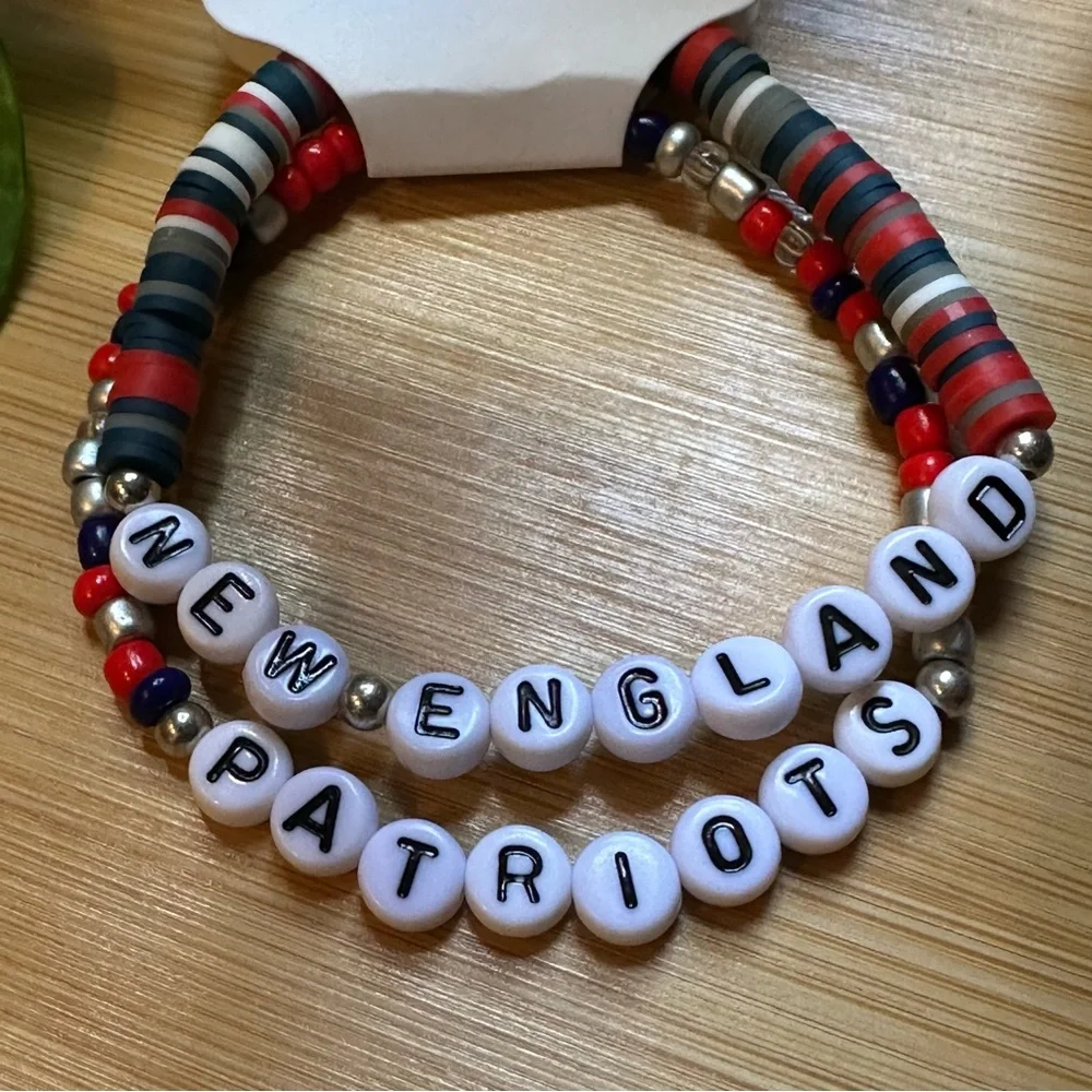 New England Patriots Football Fan Bracelet Set - Flexible Fit - Sports Jewelry